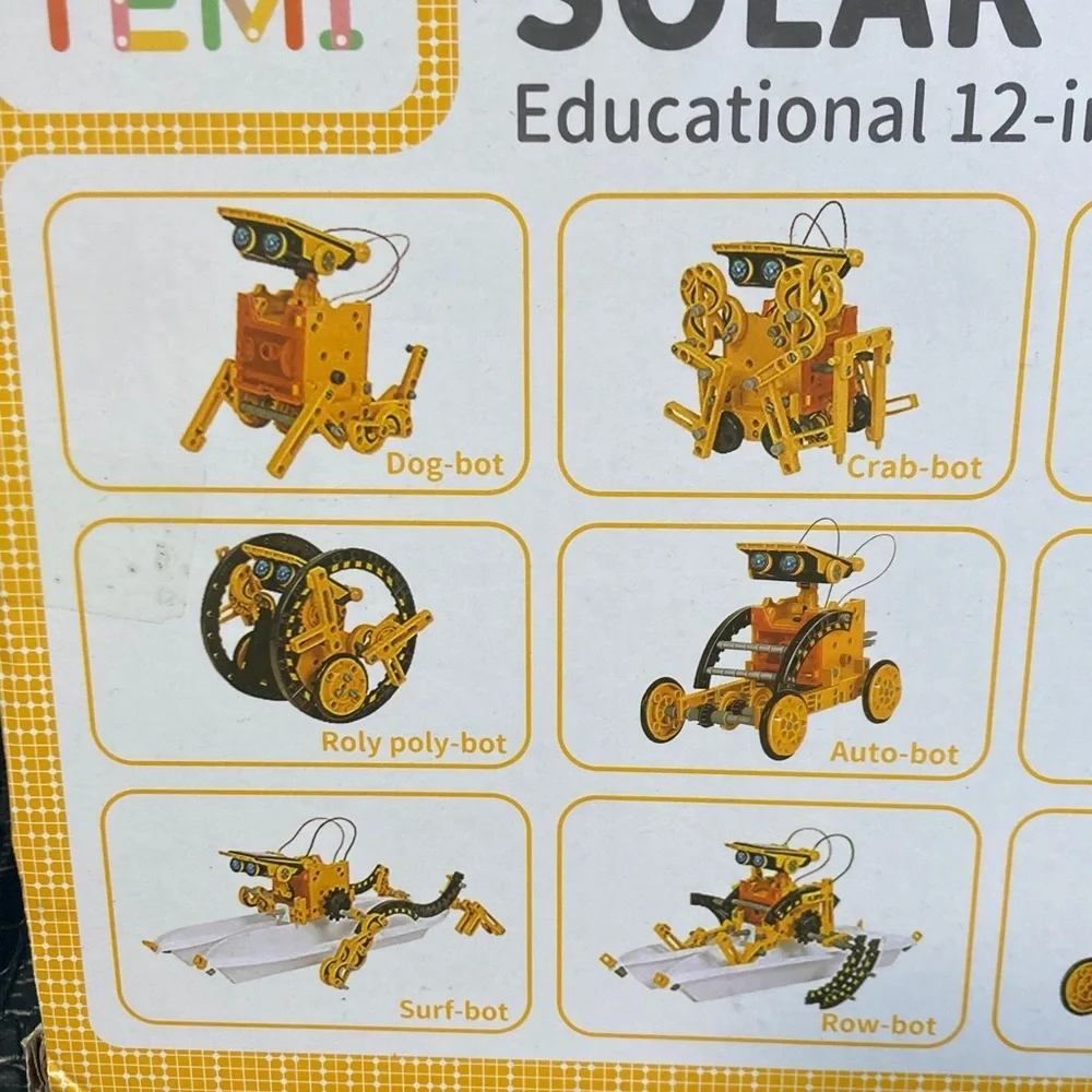 NWT TEMU Solar Robot Ages 8+ Educational 12-in-1 Kit‎ Yellow
